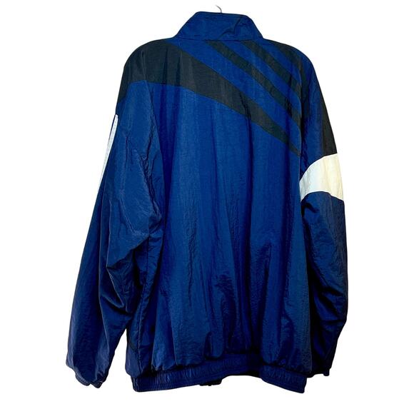Adidas Men's 2XL/3XL Track Jacket Nylon Blue Black Logo Mock Neck Full Zip 1990s - Picture 2 of 4